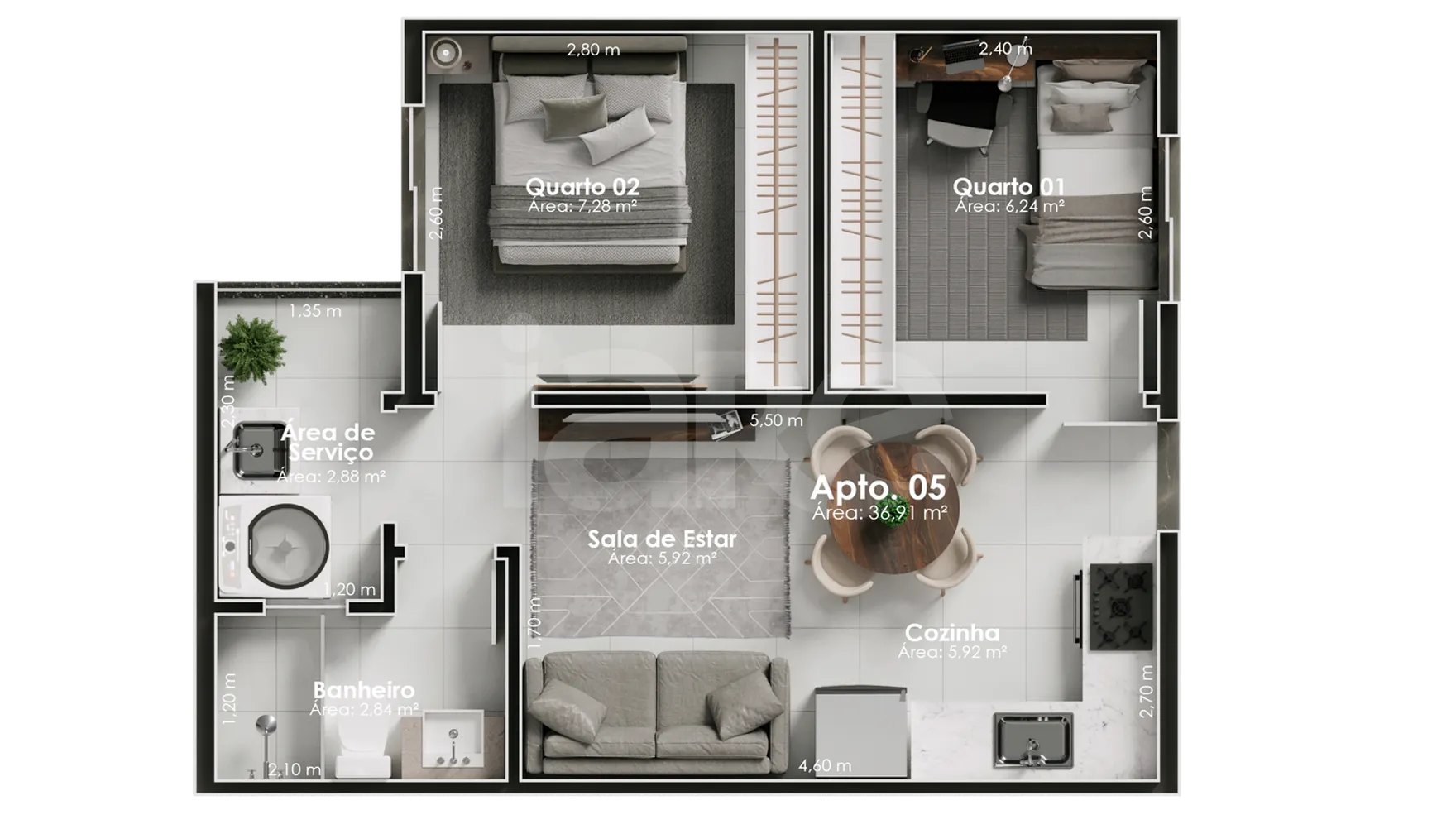 Planta — Apartamento 35,79 m²