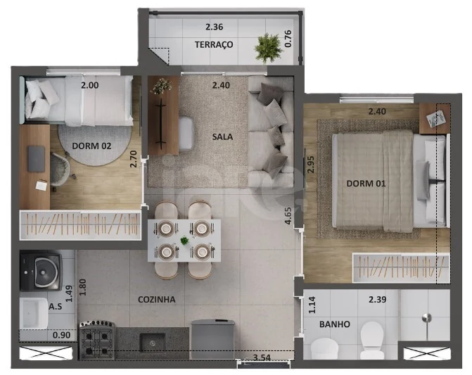 Planta — Apartamento 37 m²