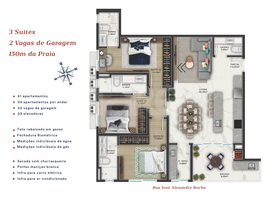 Planta — Apartamento 114 m²