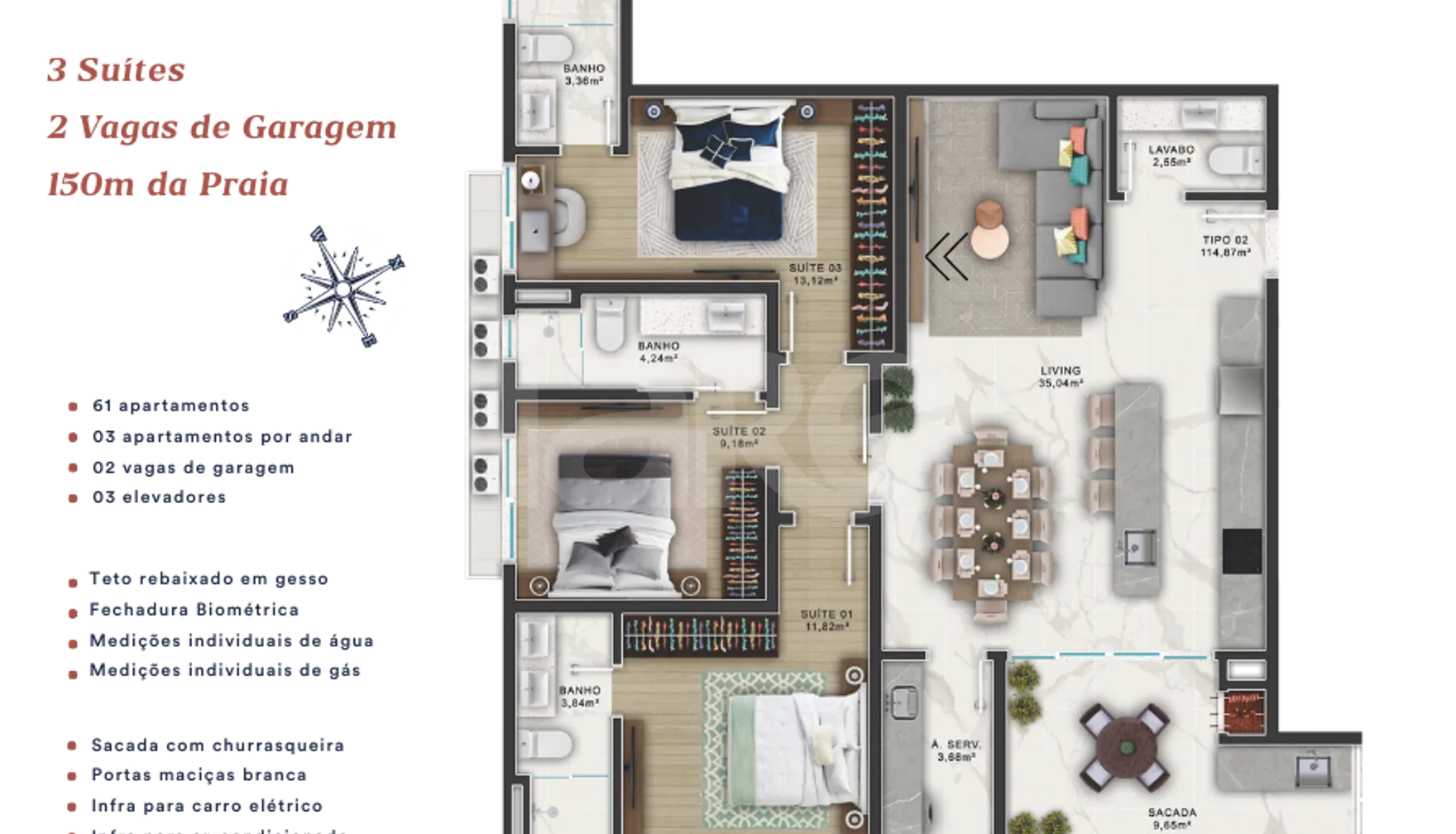 Planta — Apartamento 114 m²