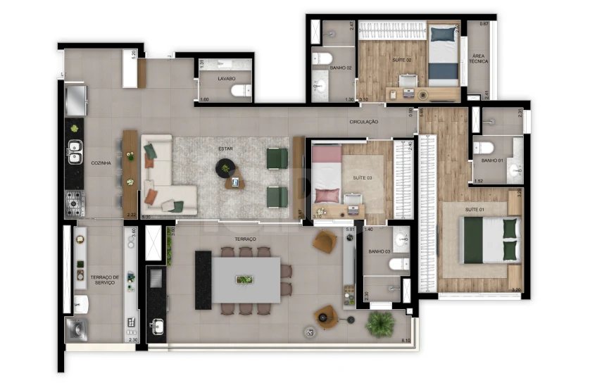 Planta — Apartamento 128 m²