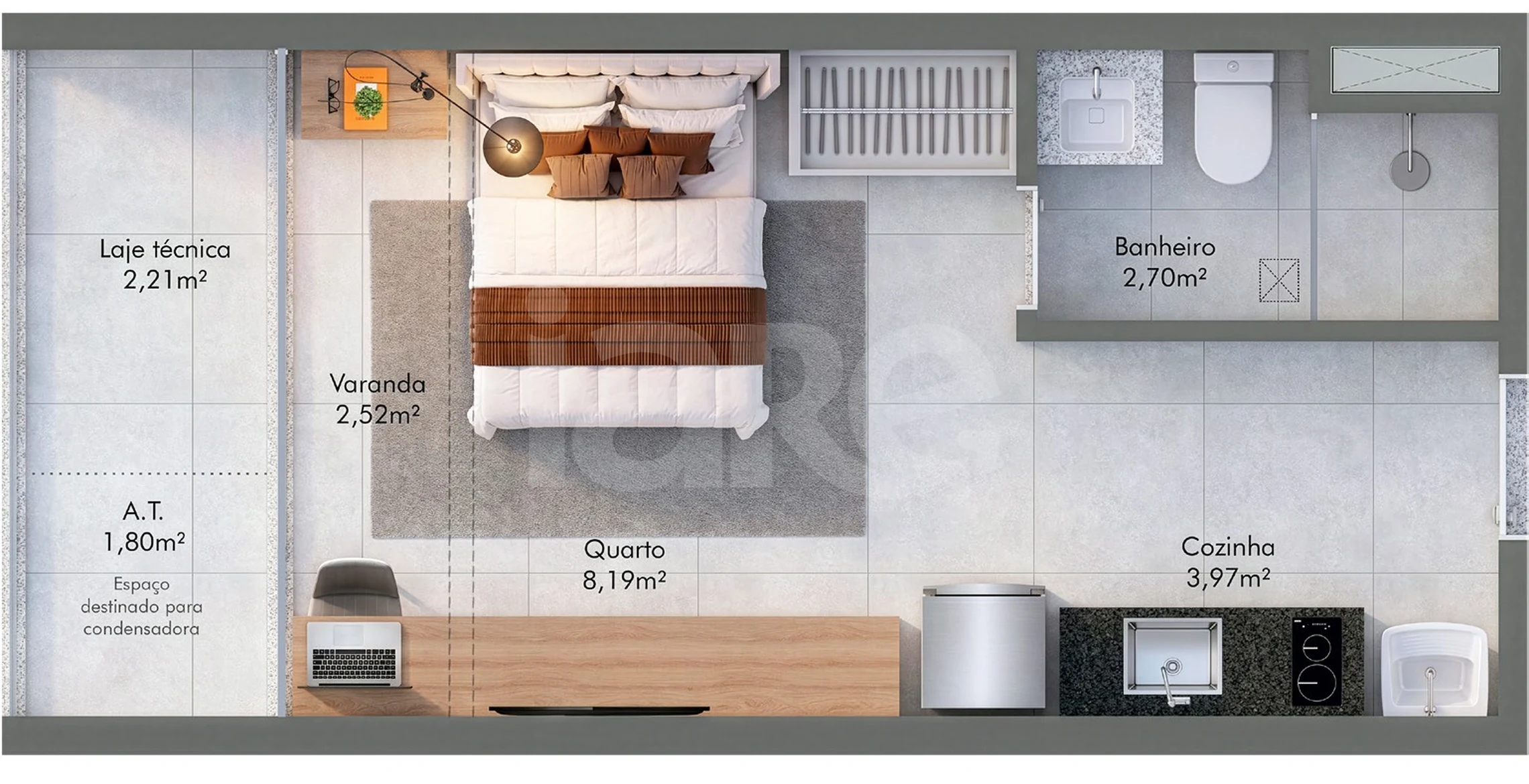 Planta — Studio 24,33 m²