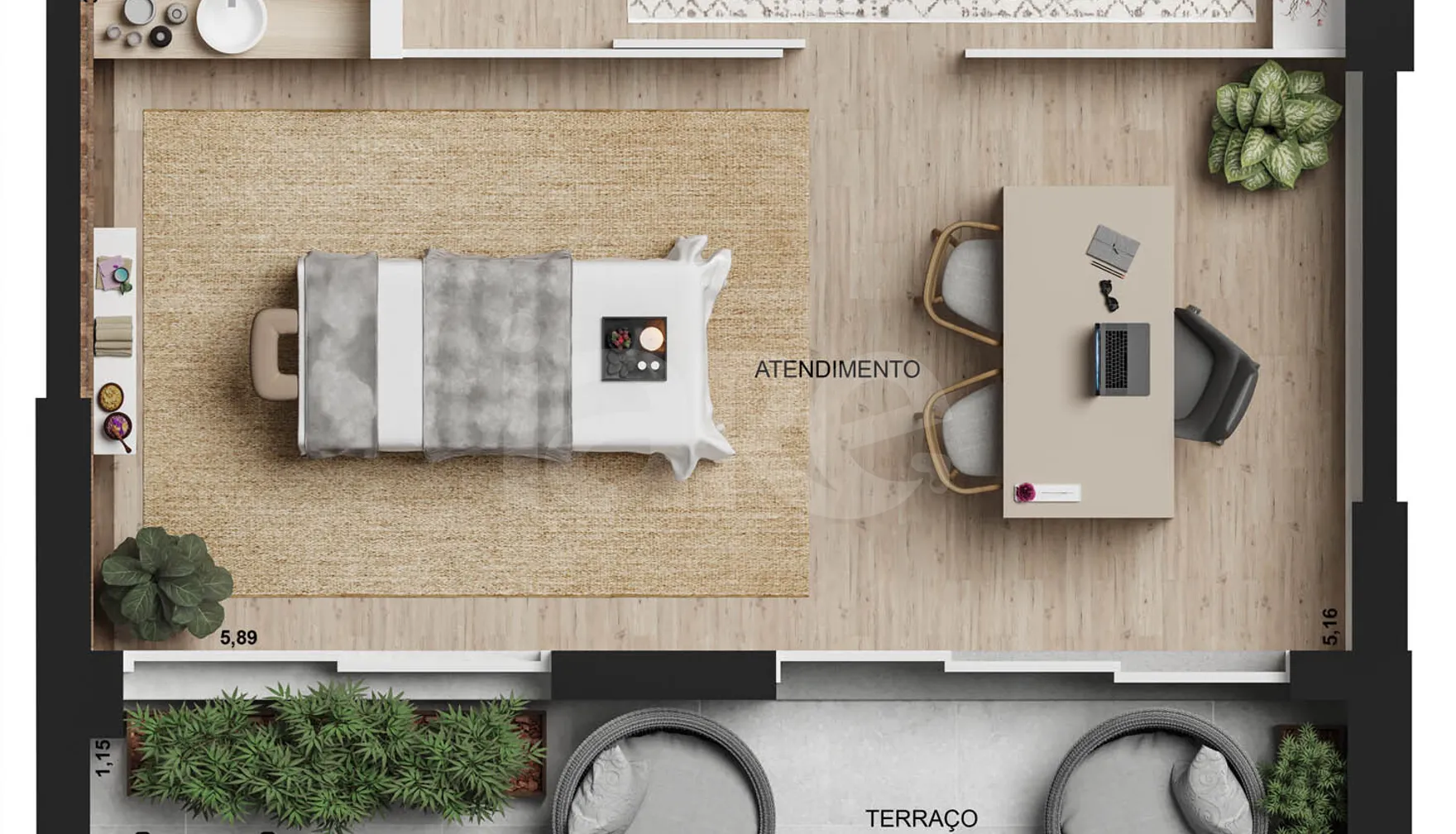 Planta — Sala com Área Ext. 42,5 m²