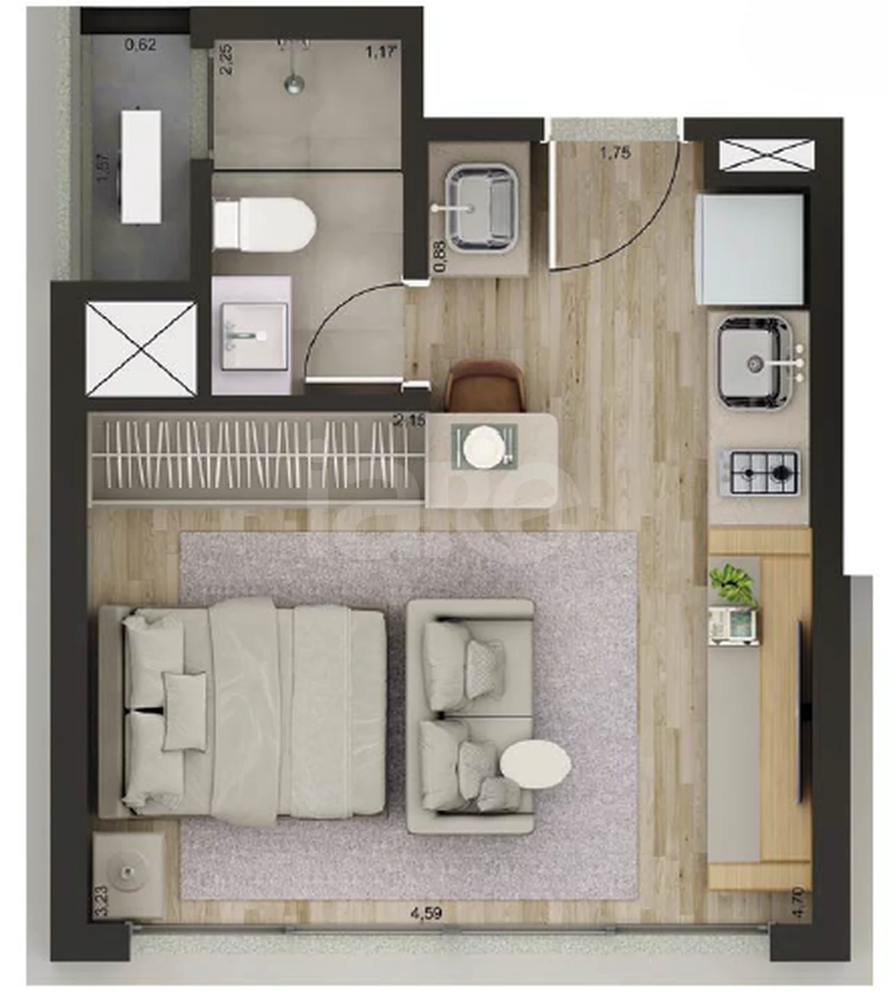 Planta — Studio 26,52 m²