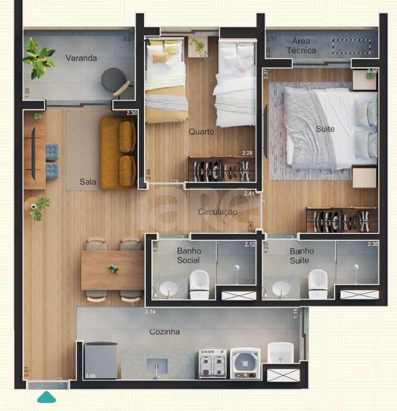 Planta — Apartamento 52,63 m²