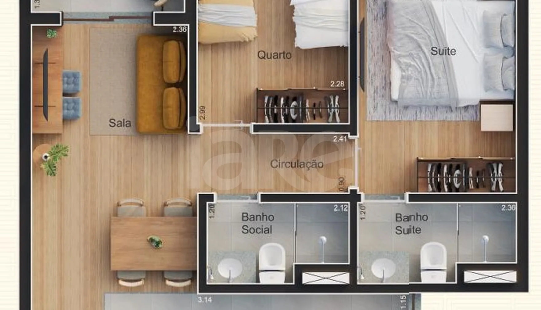 Planta — Apartamento 52,63 m²