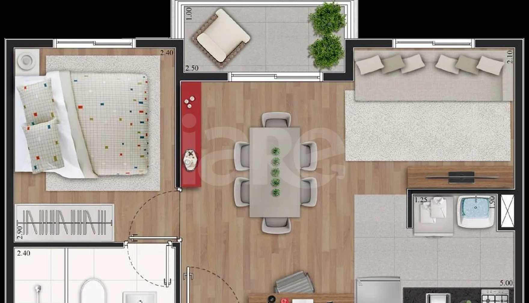 Planta — Apartamento 36,6 m²