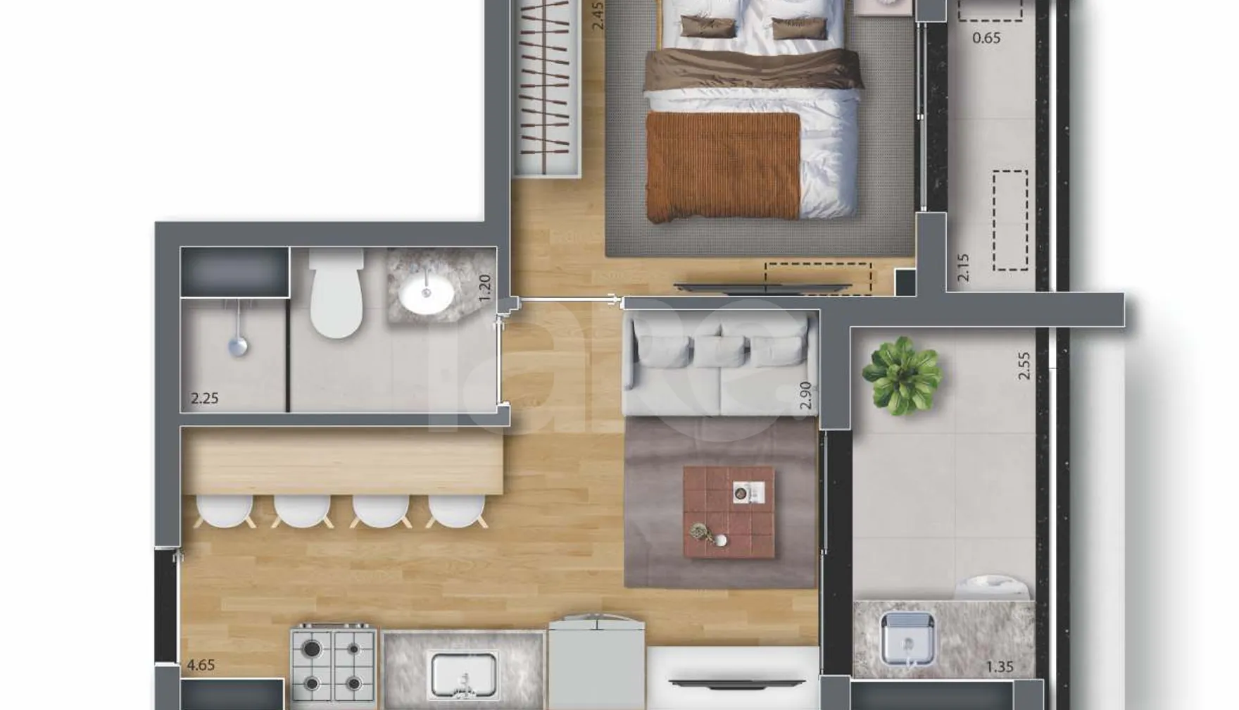 Planta — Apartamento 32,96 m²