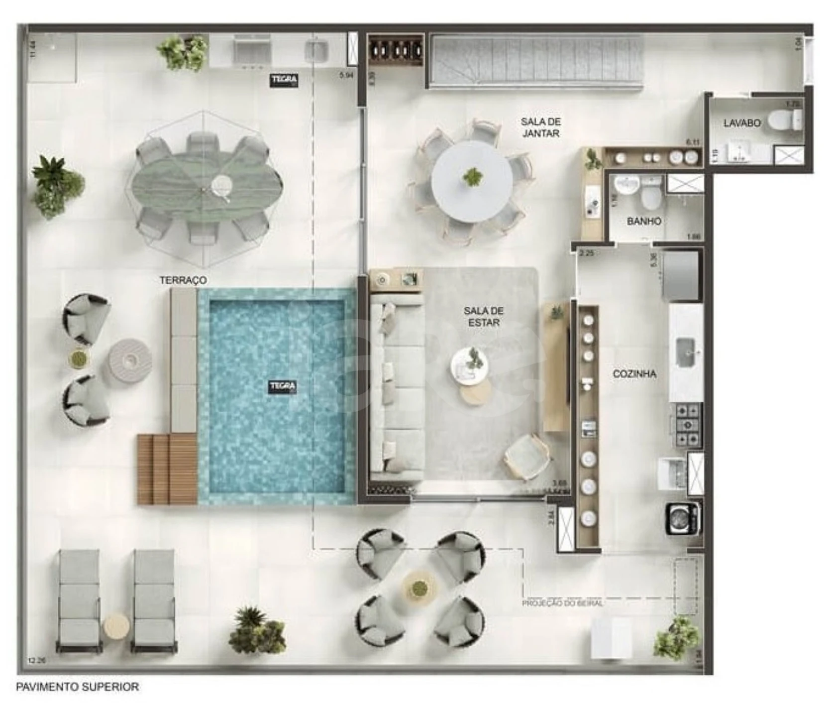 Planta — Cobertura Duplex 301 m² · 1º pavimento