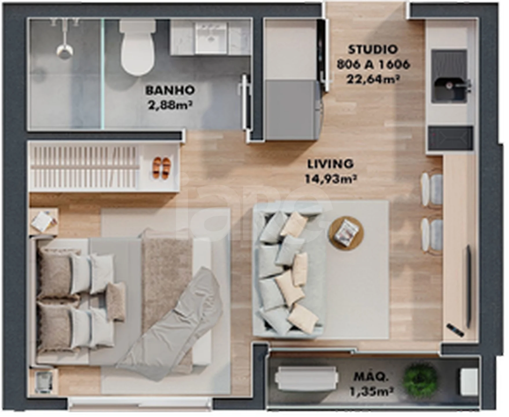 Planta — Studio 22,64 m²