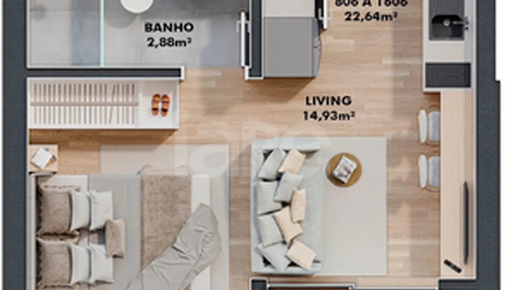 Planta — Studio 22,64 m²