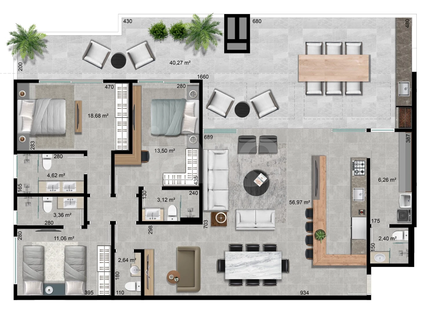 Planta — Cobertura Horizontal 195,03 m²