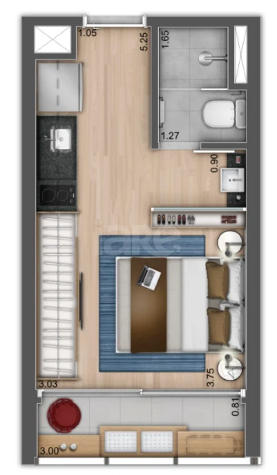 Planta — Studio 20,88 m²