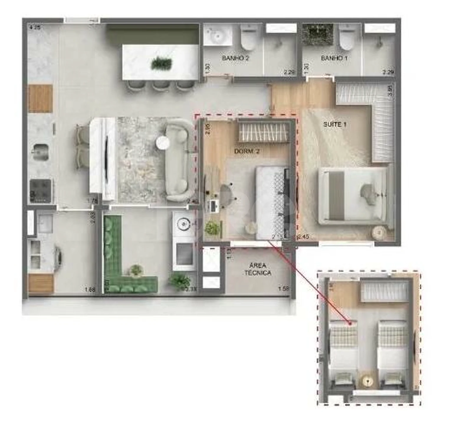 Planta — Apartamento 61,15 m²