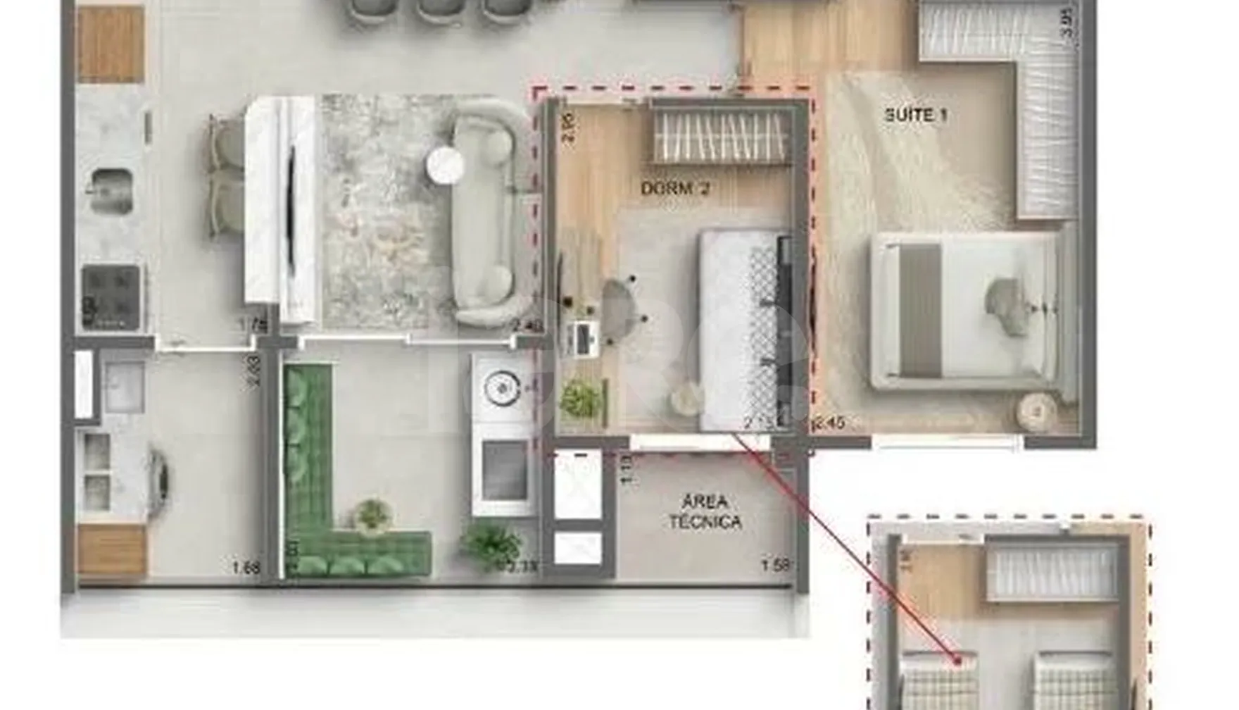 Planta — Apartamento 61,15 m²