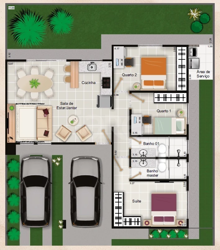 Planta — Casa em Condomínio 92,34 m²