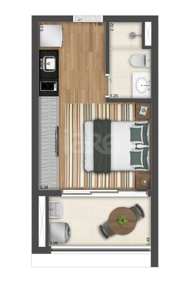 Planta — Studio 25,6 m²