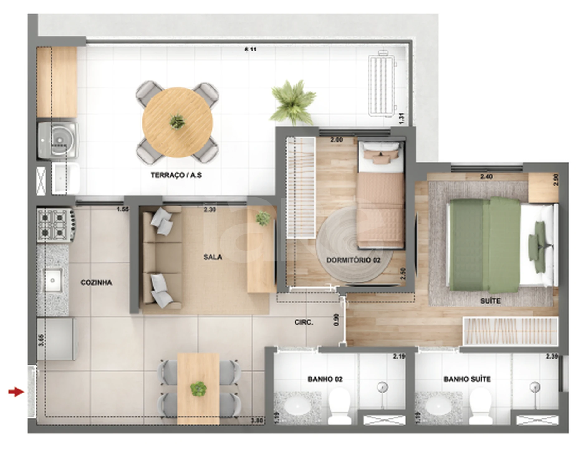 Planta — Apartamento 52,64 m²