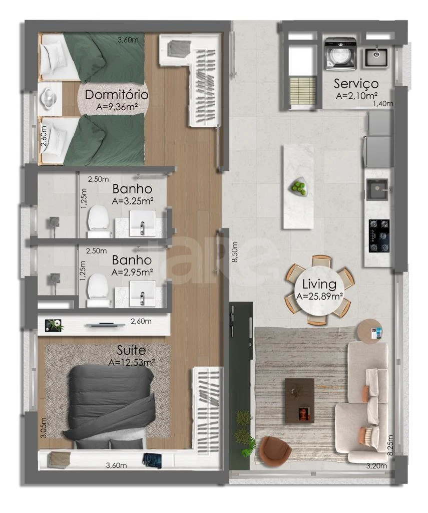 Planta — Apartamento 65,86 m²