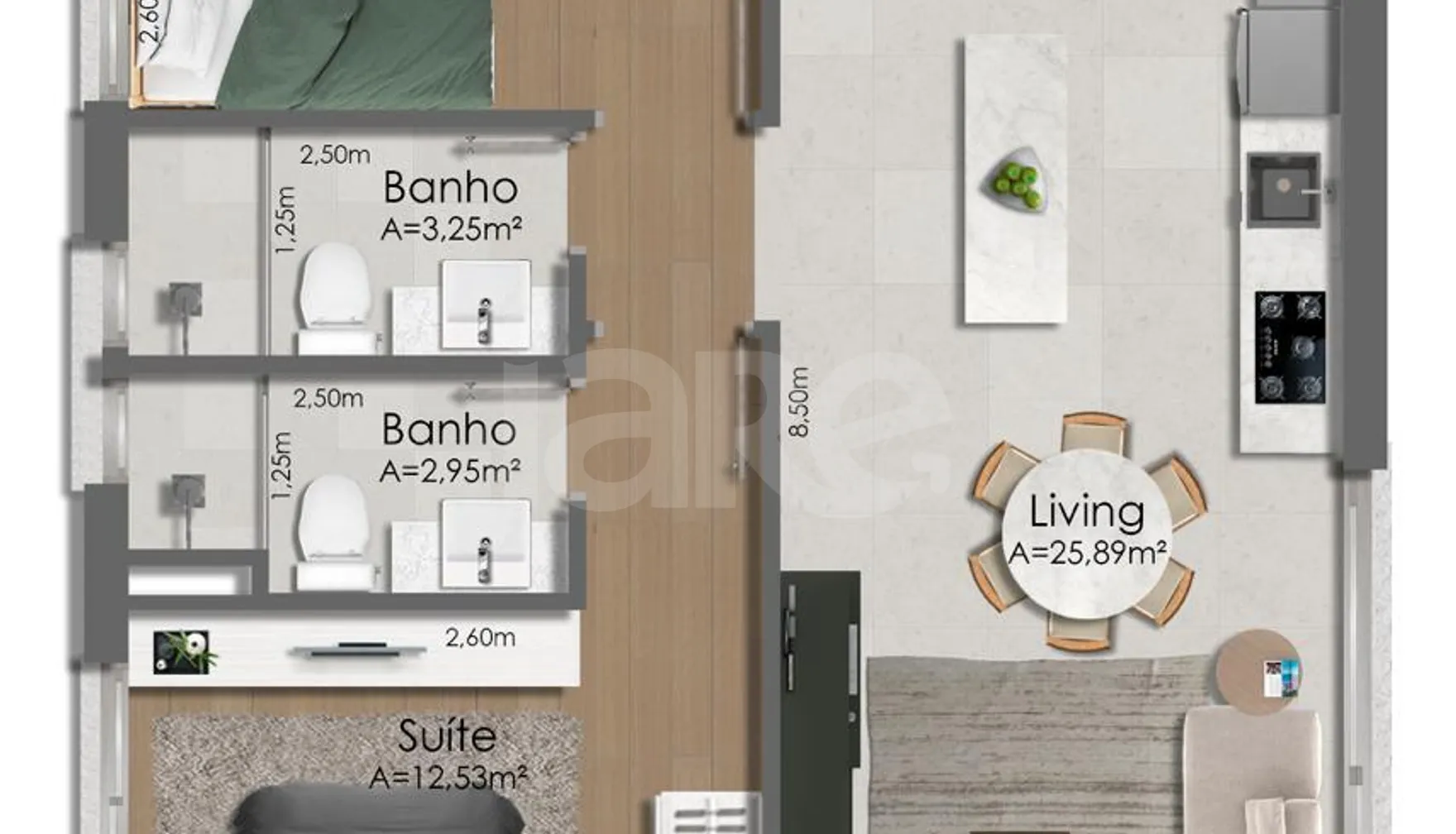 Planta — Apartamento 65,86 m²