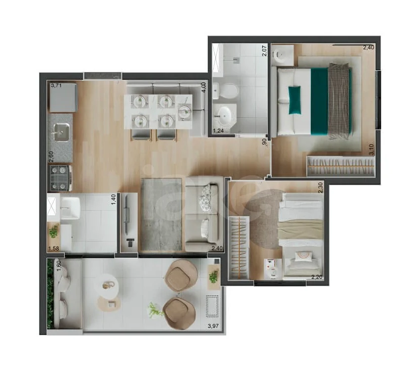 Planta — Apartamento 44,43 m²