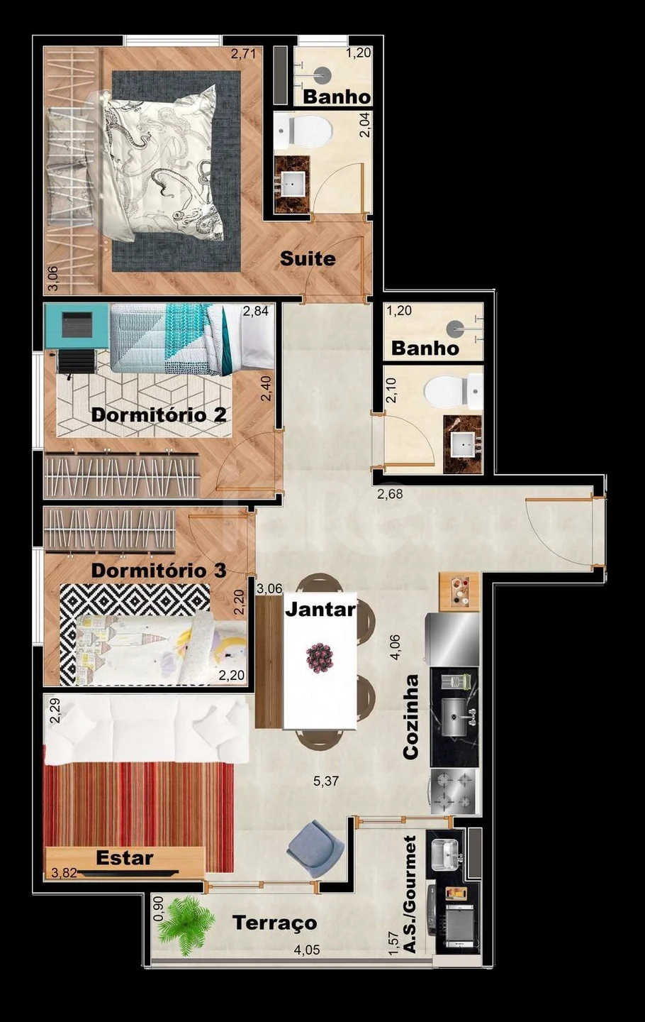 Planta — Apartamento 60,29 m²