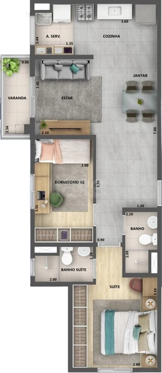 Planta — Apartamento 58,33 m²