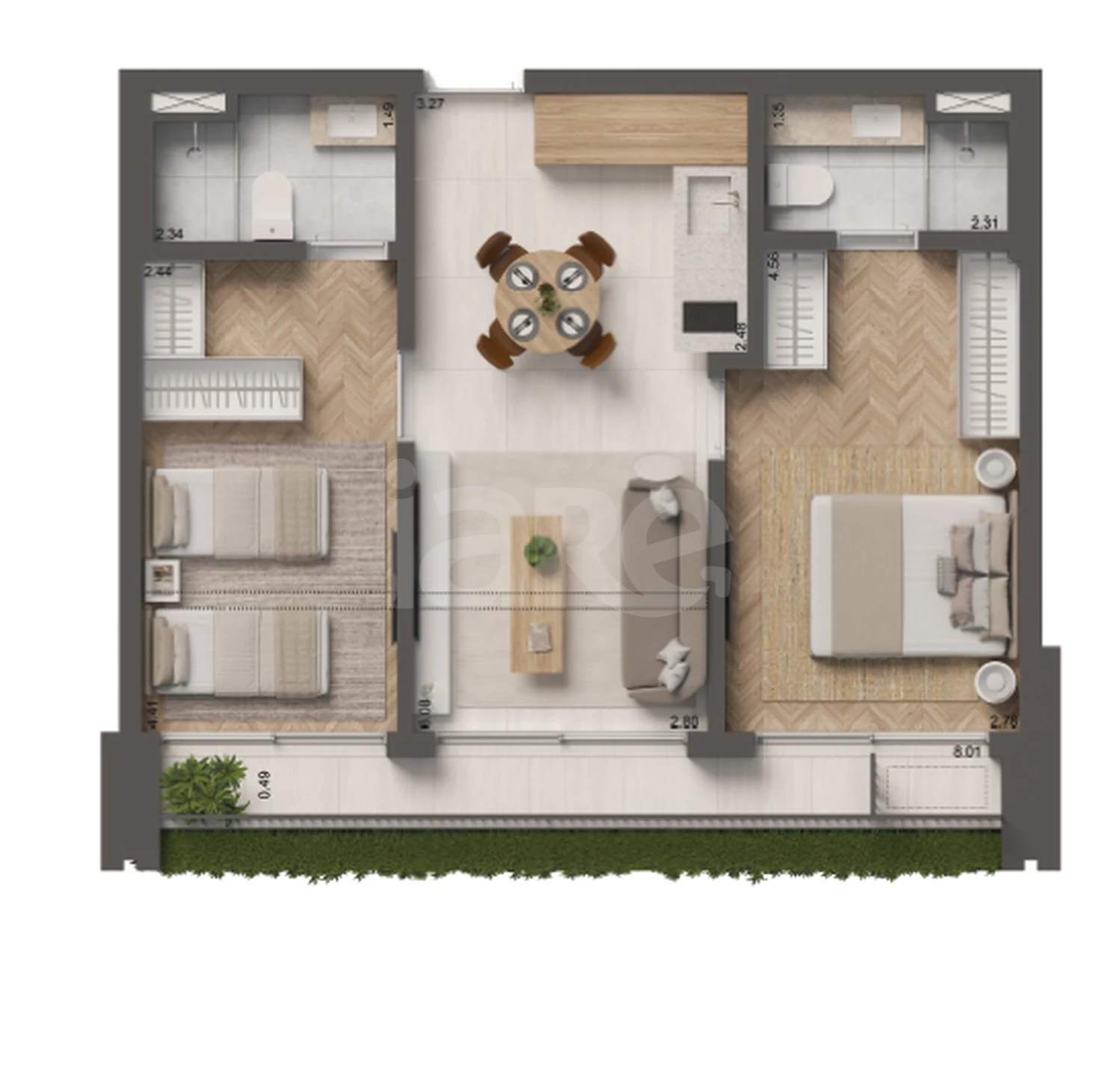 Planta — Apartamento 64,77 m²