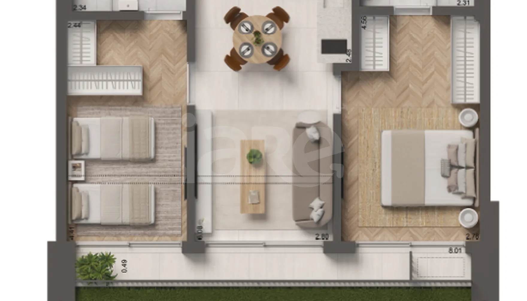 Planta — Apartamento 64,77 m²