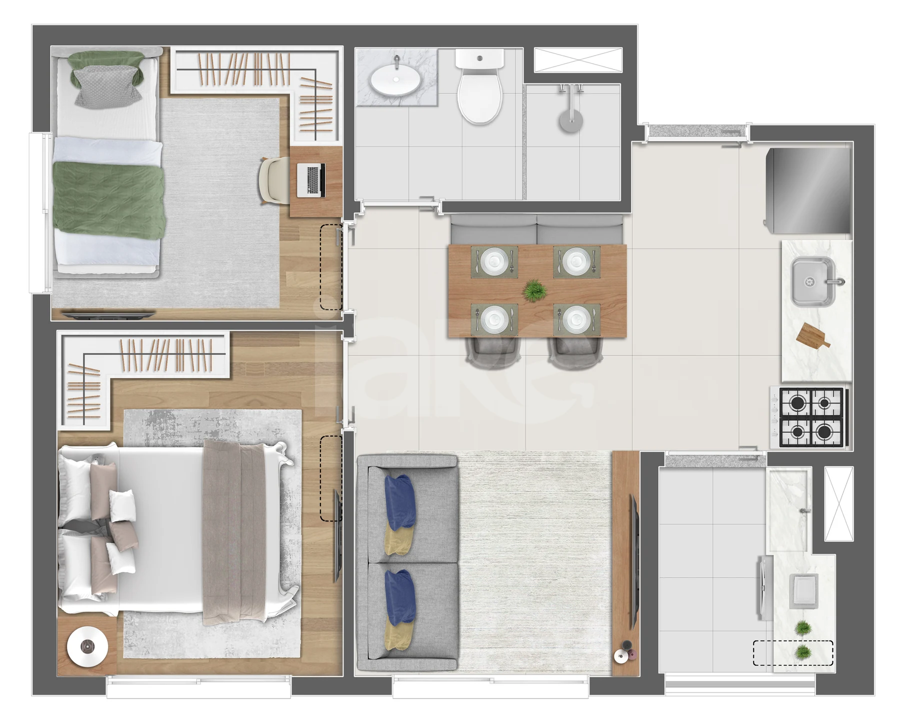 Planta — Apartamento 37,4 m²
