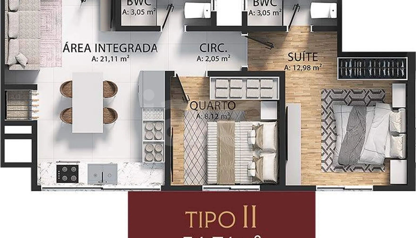 Planta — Apartamento 56,74 m²
