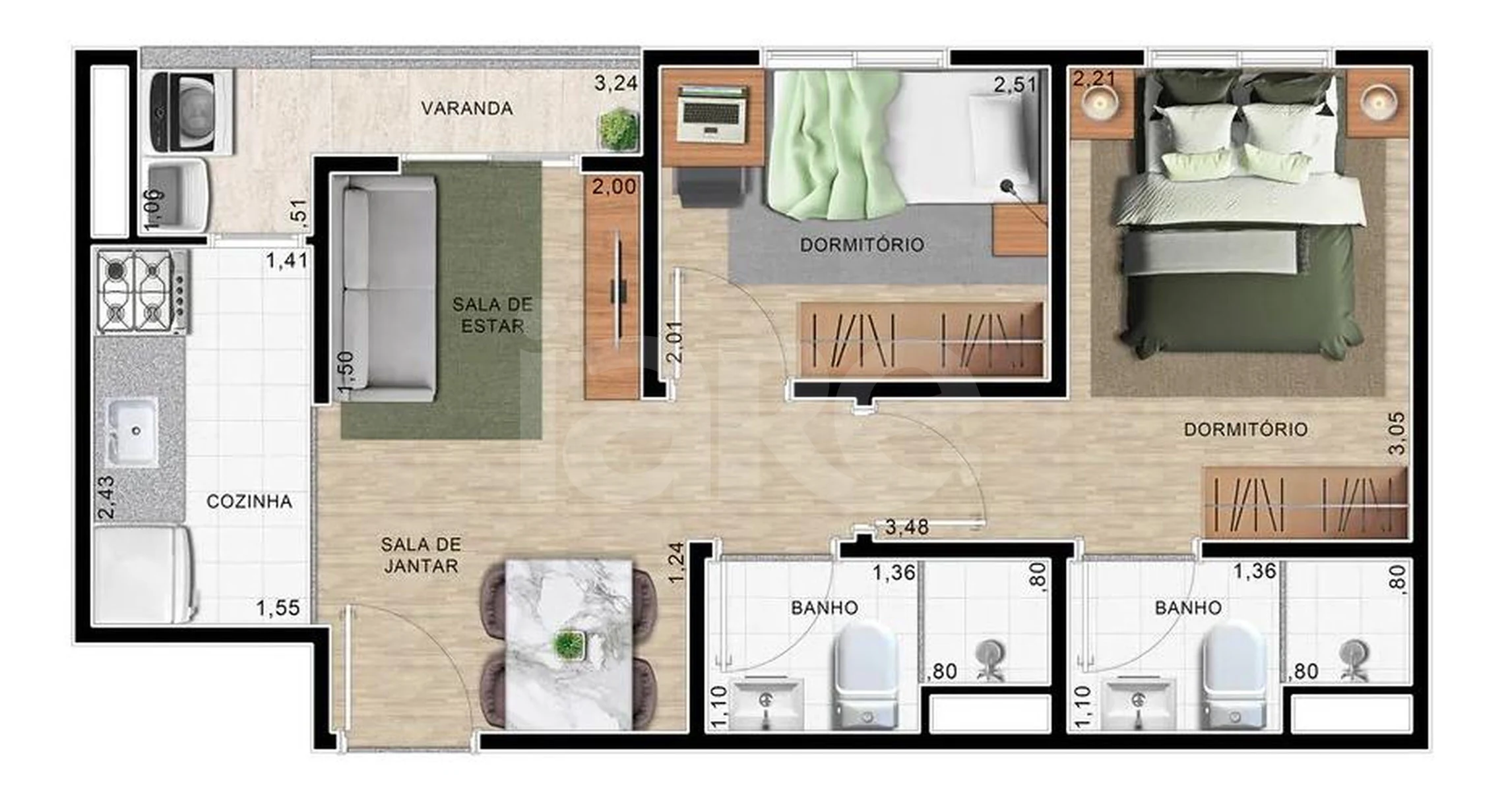 Planta — Apartamento 38,42 m²