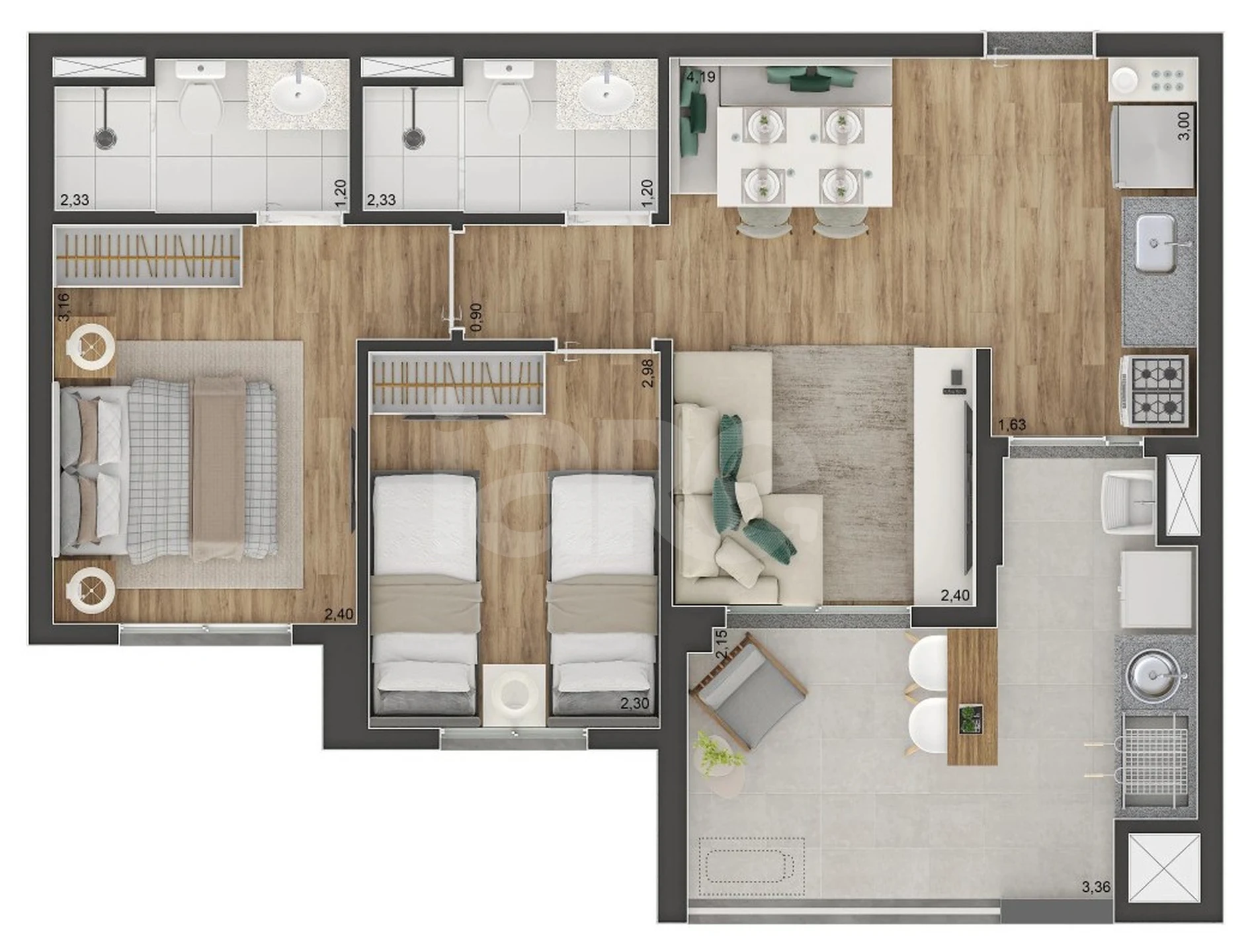 Planta — Apartamento 56,01 m²