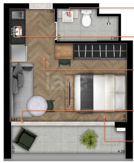 Planta — Studio 24,42 m²