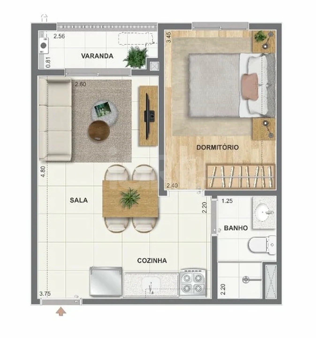 Planta — Apartamento 32,7 m²