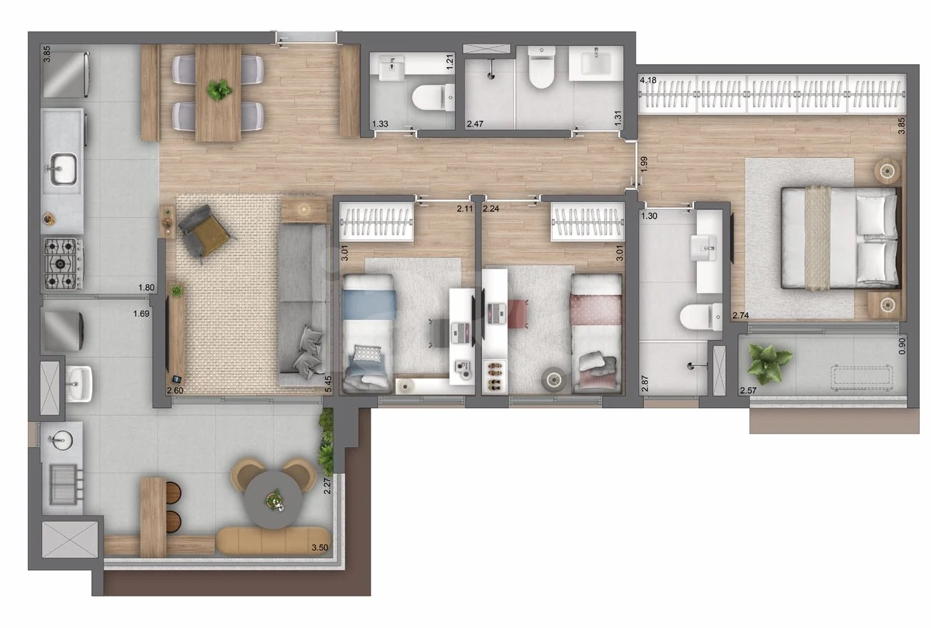 Planta — Apartamento 92,98 m²