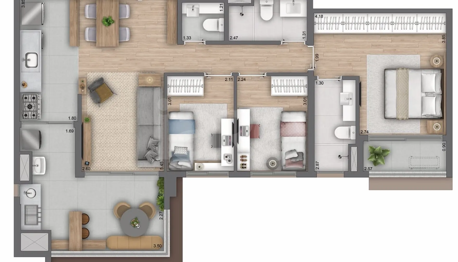 Planta — Apartamento 92,98 m²