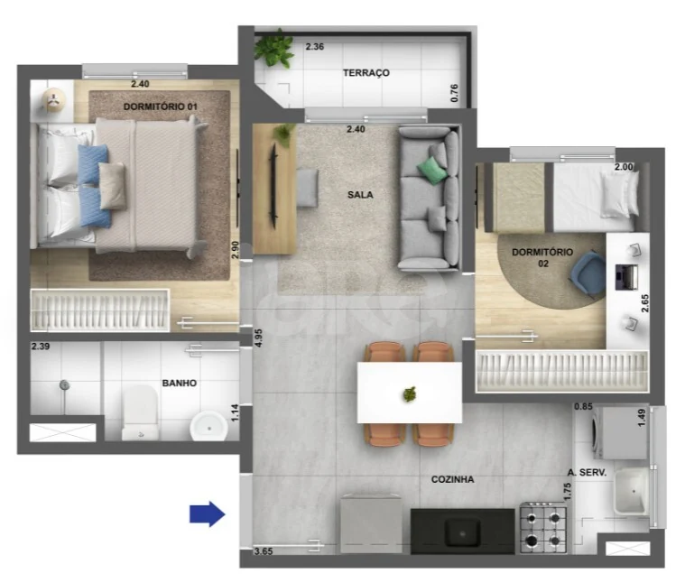 Planta — Apartamento 37,86 m²