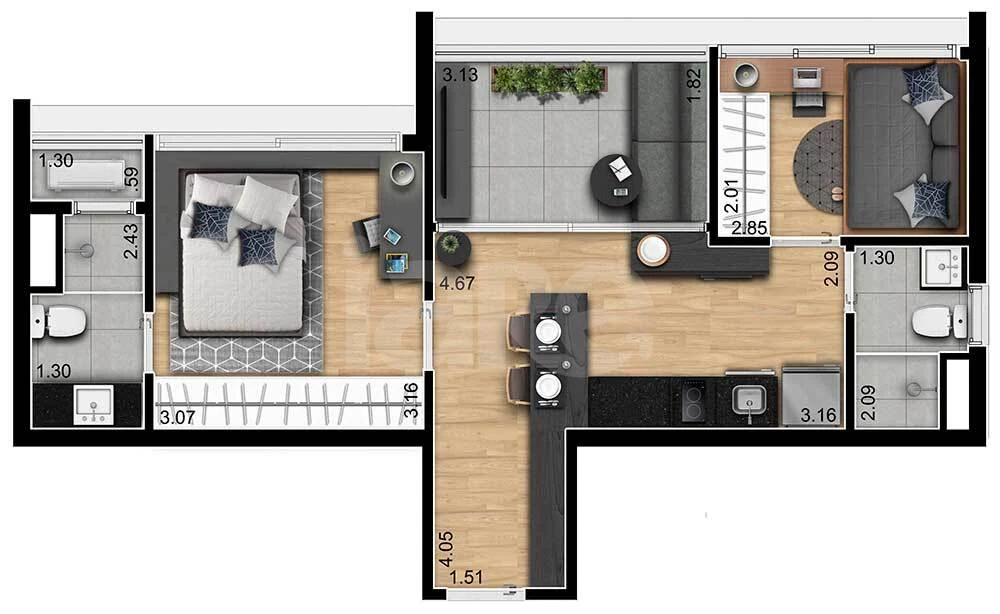 Planta — Apartamento 46,68 m²