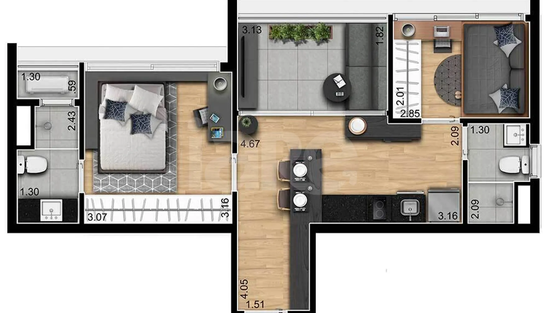 Planta — Apartamento 46,68 m²