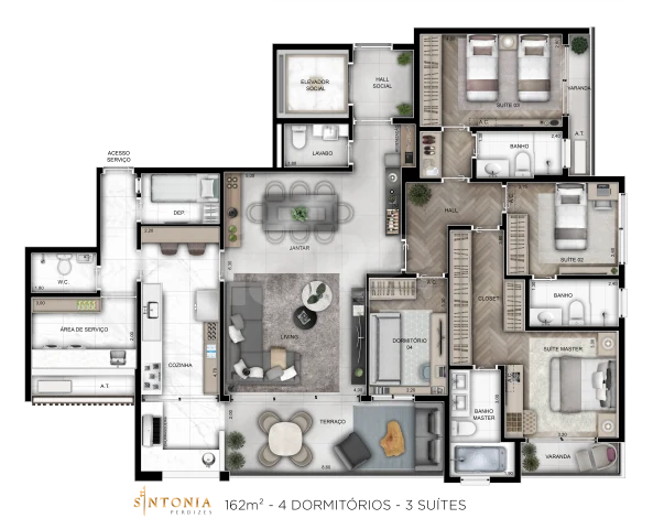 Planta — Apartamento 162,2 m²