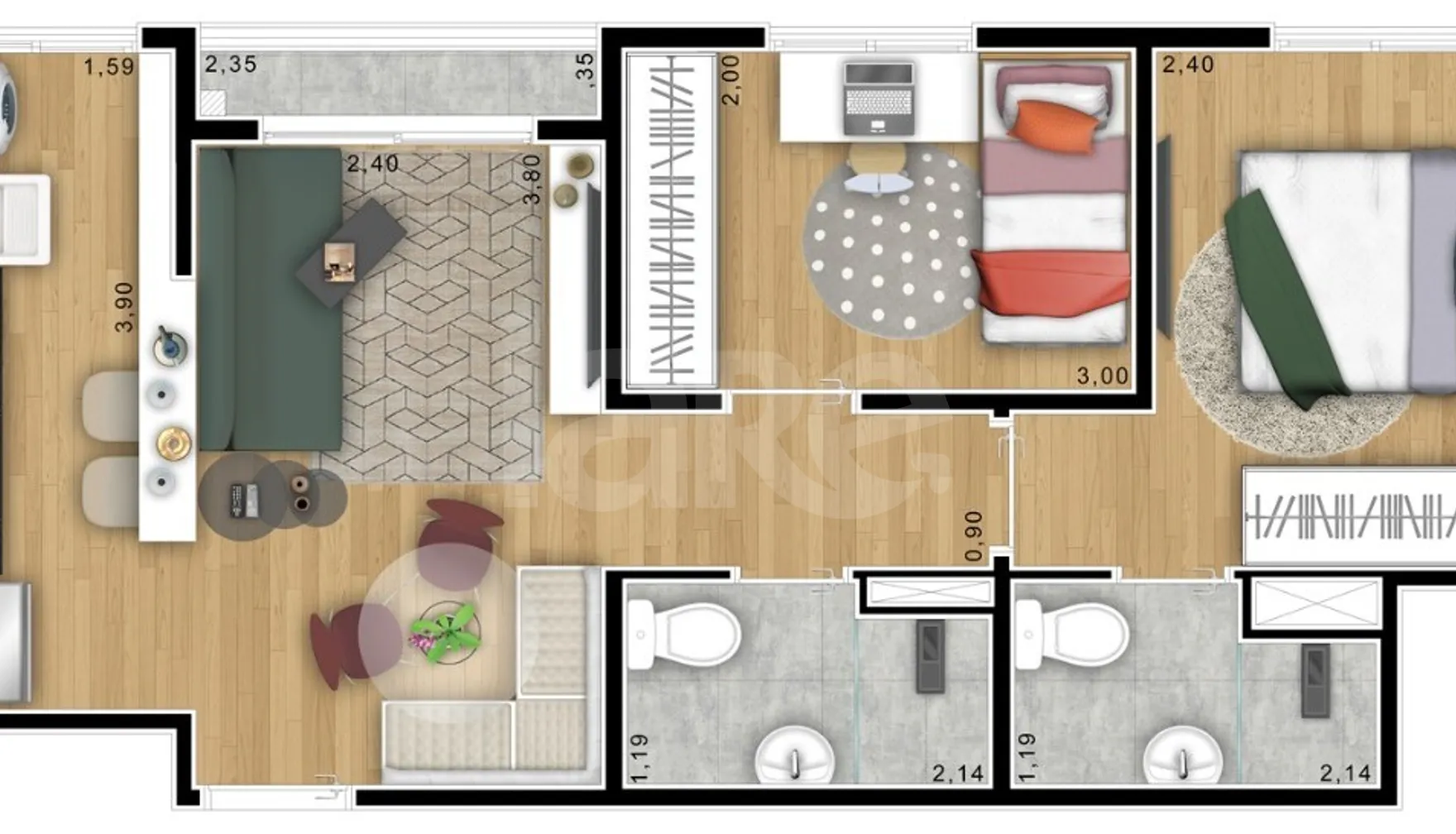 Planta — Apartamento 44,56 m²