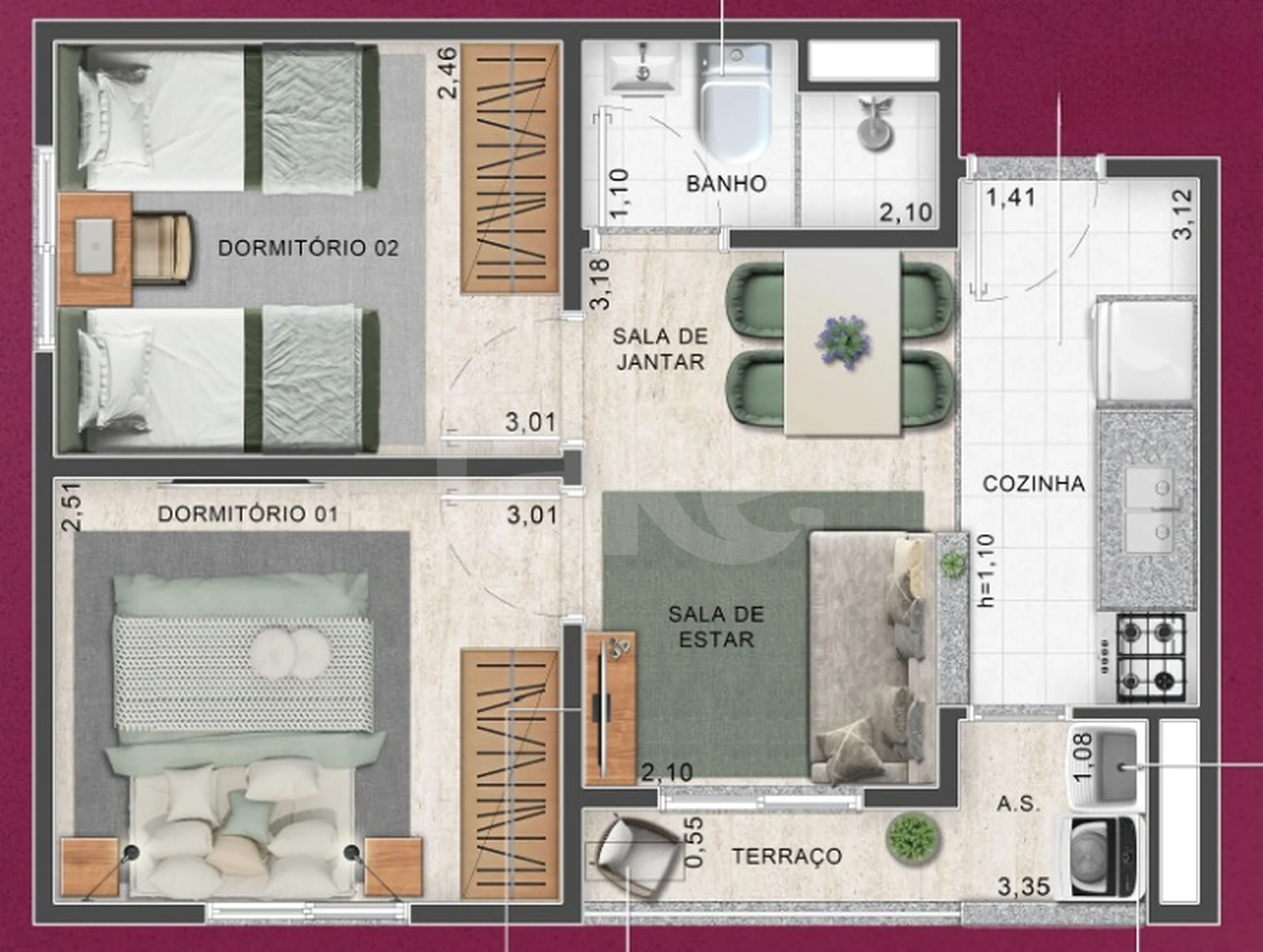 Planta — Apartamento 35,8 m²