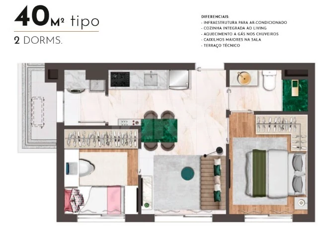 Planta — Apartamento 40,5 m²