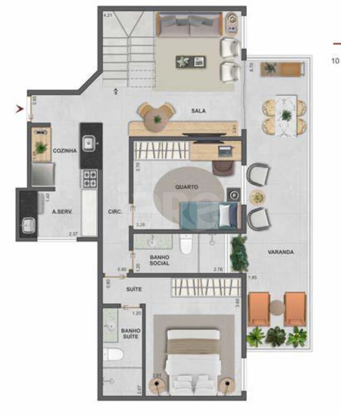 Planta — Cobertura Duplex 165,24 m² · 1º pavimento