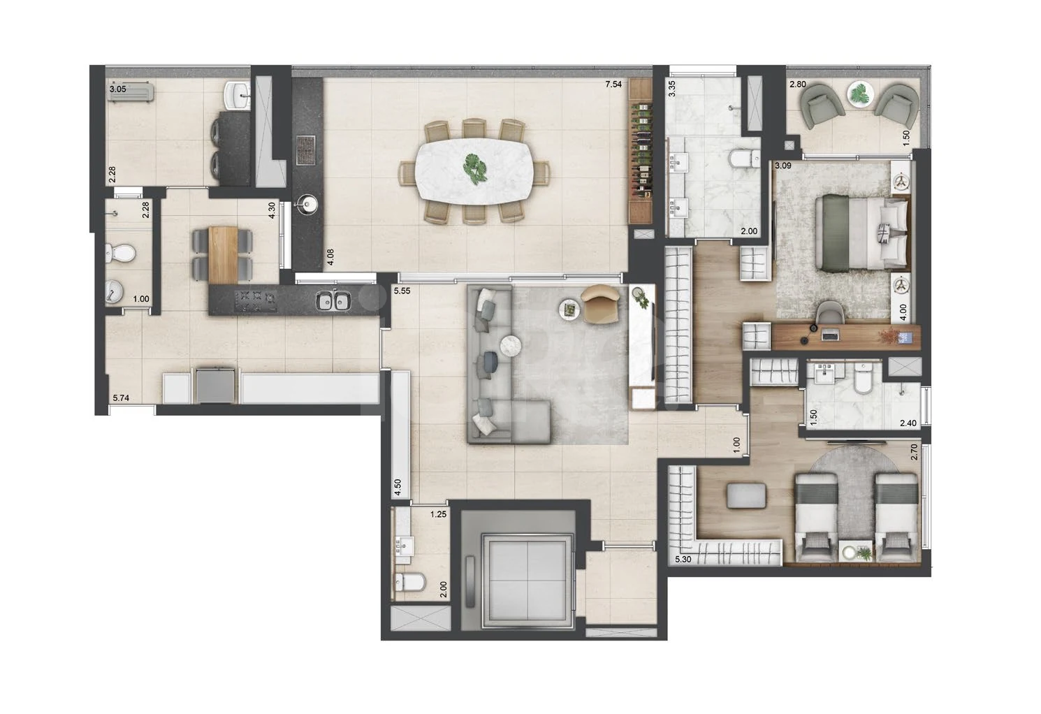 Planta — Apartamento 166 m²