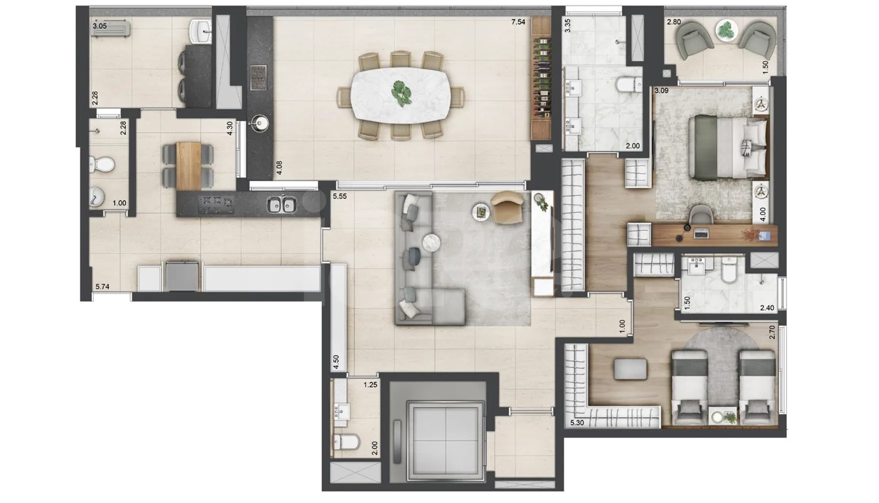 Planta — Apartamento 166 m²