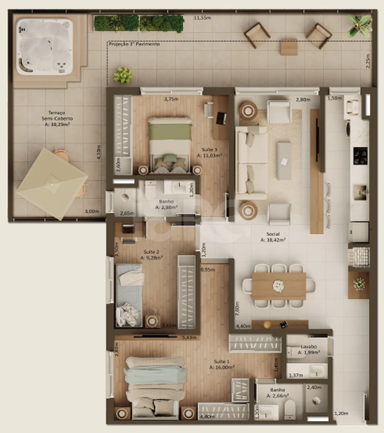 Planta — Garden 140,53 m² · 1º pavimento