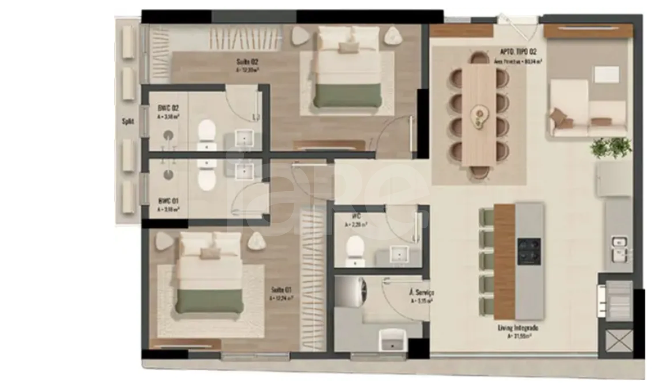 Planta — Apartamento 80 m²