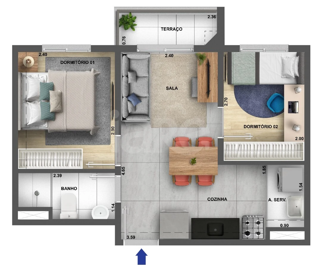 Planta — Apartamento 36,8 m²
